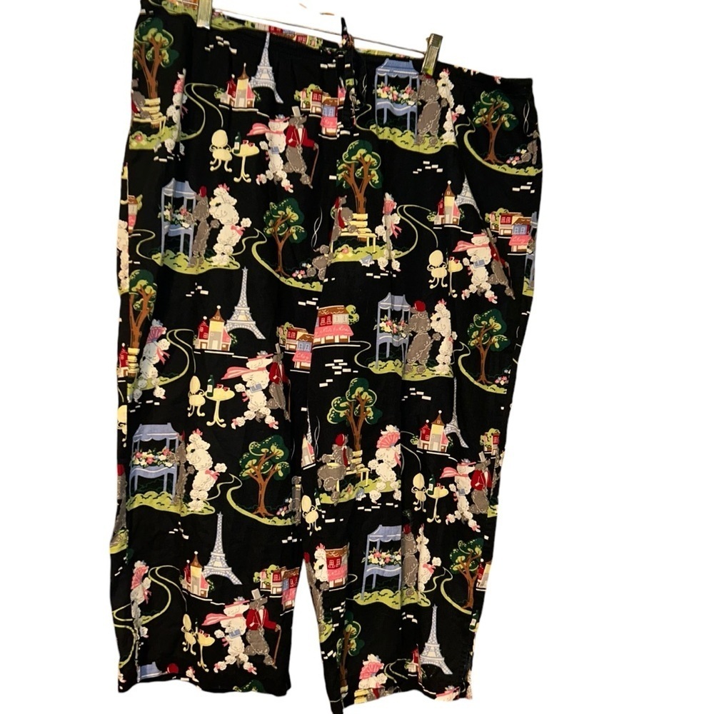 Nick & Nora Black Poodles in Paris Cotton Sleepwear Capri Pants Crop Pjs XL